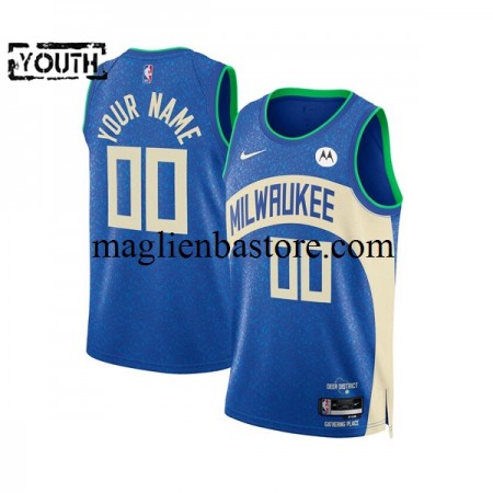 Maglia NBA Milwaukee Bucks Personalizzate 2023-2024 Nike City Edition Blu Swingman - Bambino